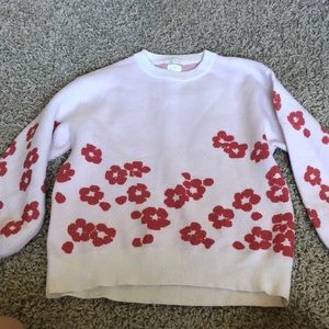 thick and soft pink with red cherry blossom sweater